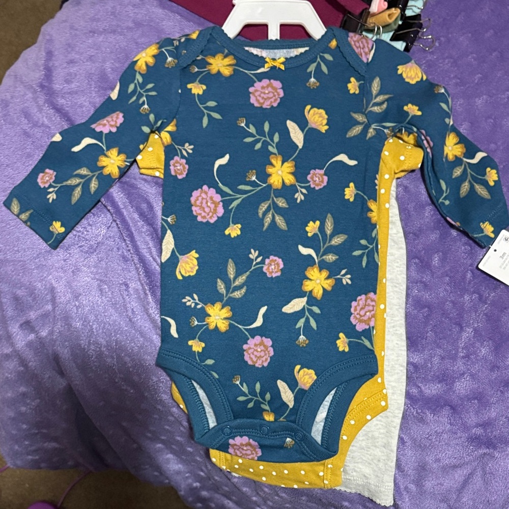 Carter's Blue Floral Long Sleeve Bodysuit